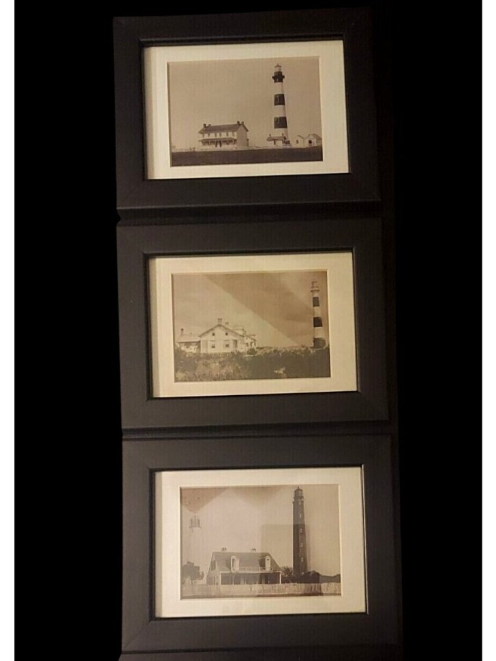 3 Framed Lighthouse Prints Cape Canaveral FL Bodie Island NC Cape Romain SC